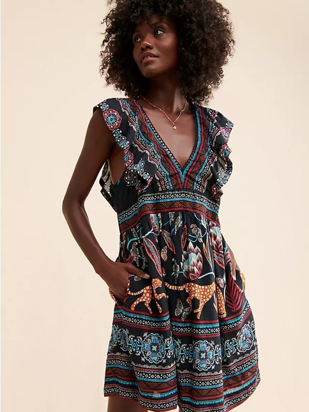 Anthropologie V-Neck Plunge Tunic Mini Dress